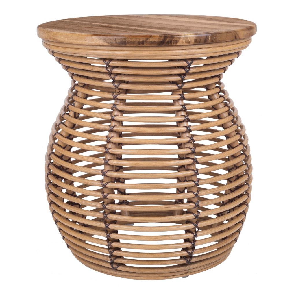Cuzco rattan side table in honey color with a smooth solid Trembesi wood tabletop