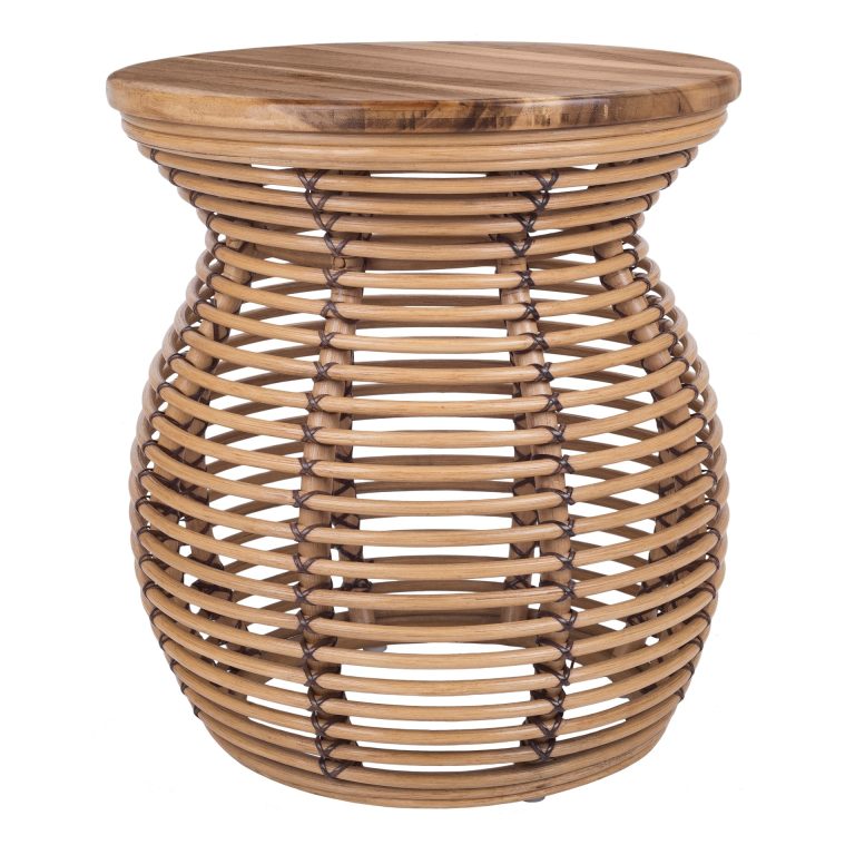 Cuzco rattan side table in honey color with a smooth solid Trembesi wood tabletop